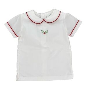 The Proper Peony Holly Embroidered‎ Classic Peter Pan Collar Top White 24 Months